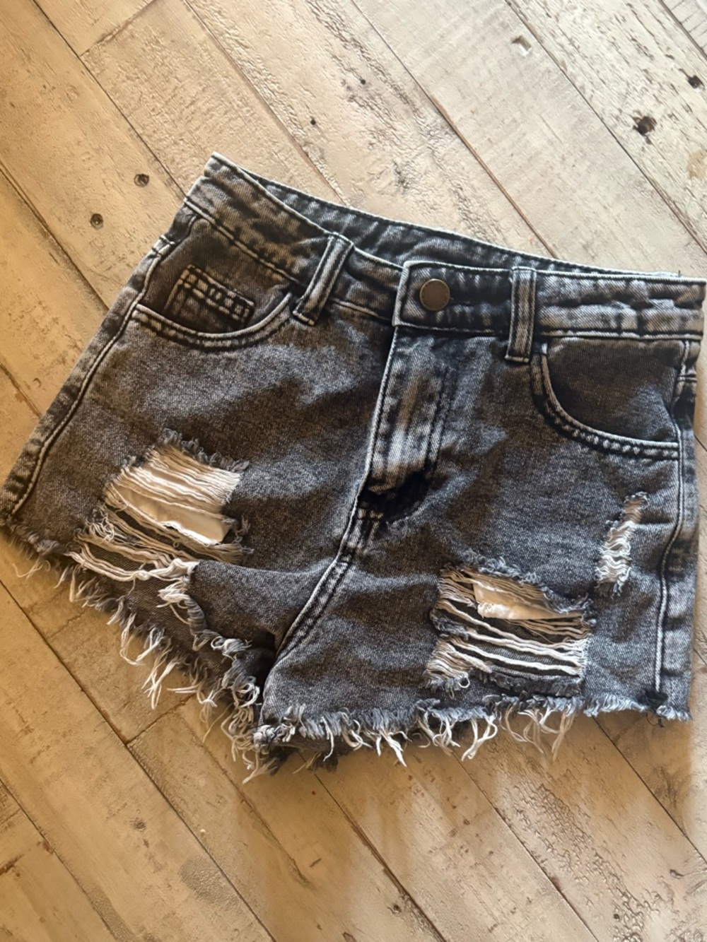 SHEIN Black Acid-Wash Distressed Denim Shorts